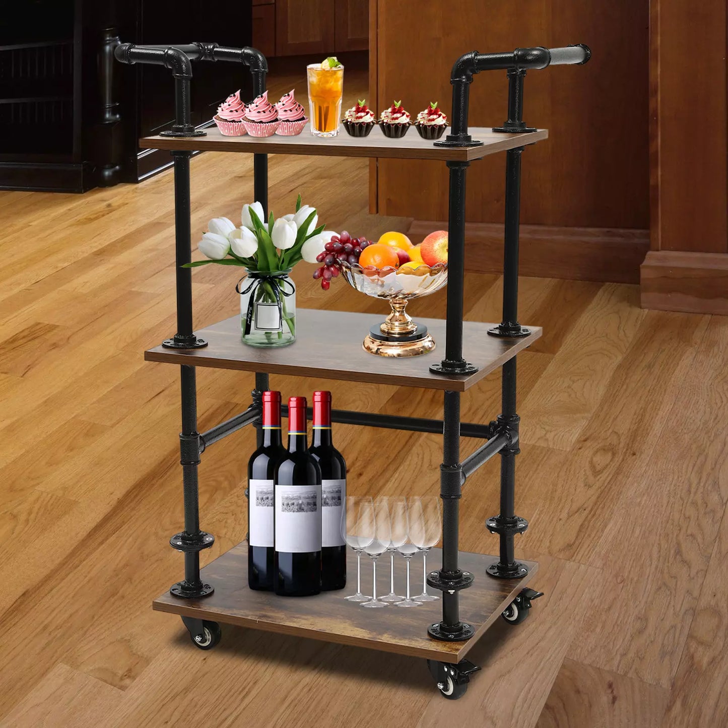Retro Rolling Beverage Bar Cart