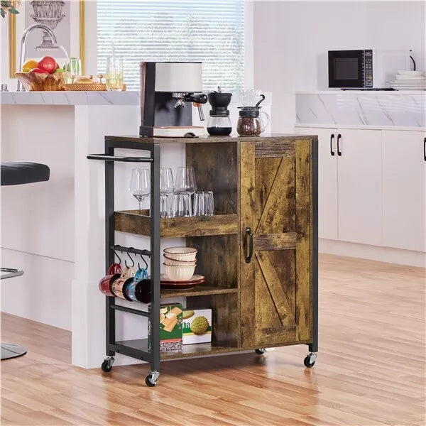 Dunn Rustic Rolling Kitchen Island Cart
