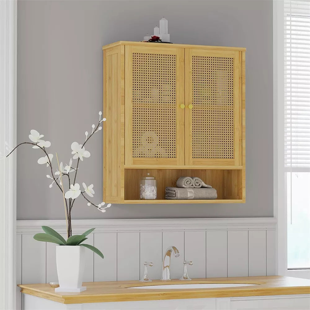 Rattan Wall Mounted Bathroom Cabinet