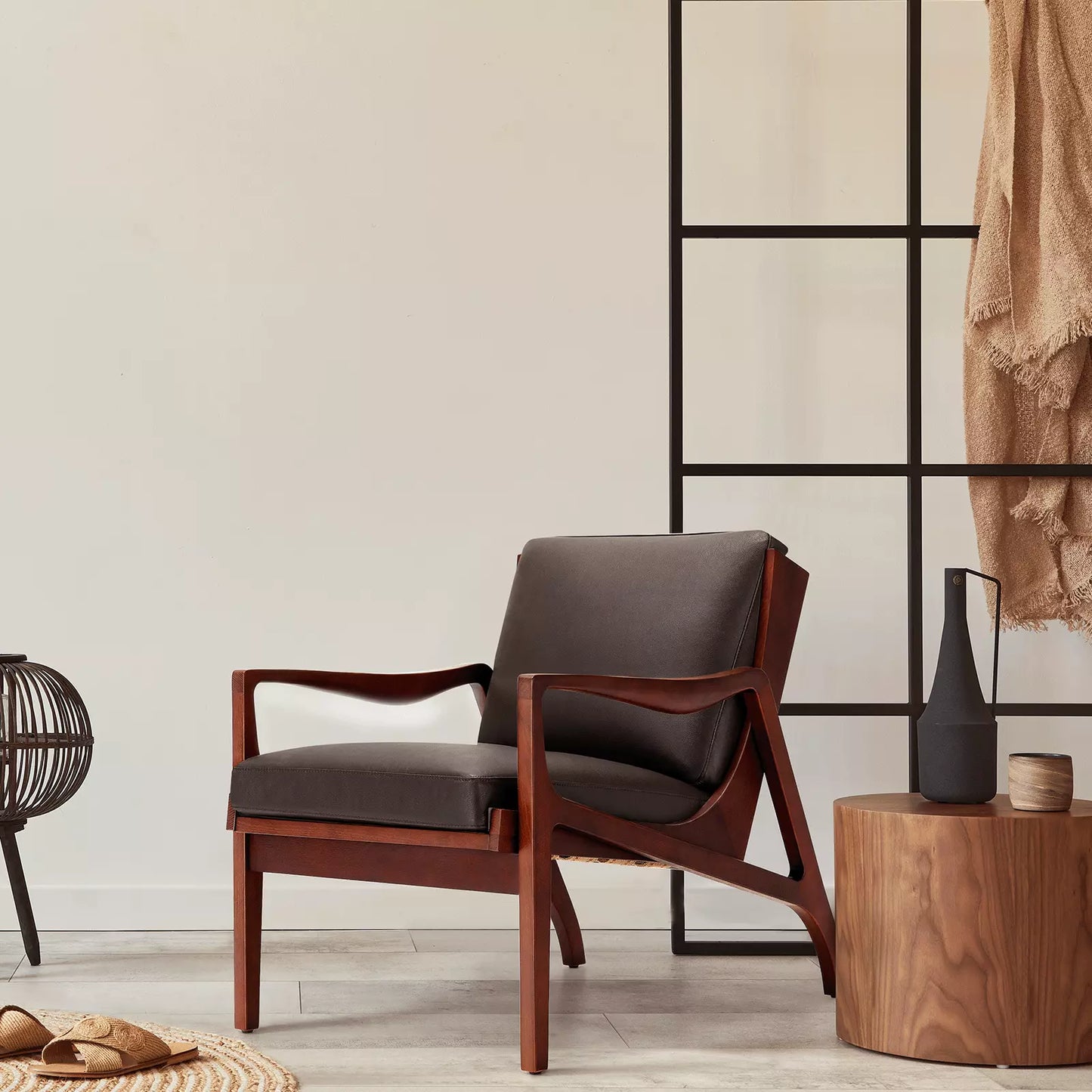 Erin Leather Mid Century Accent Armchair