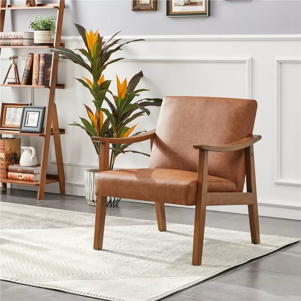 Nia Leather Mid Century Accent Armchair