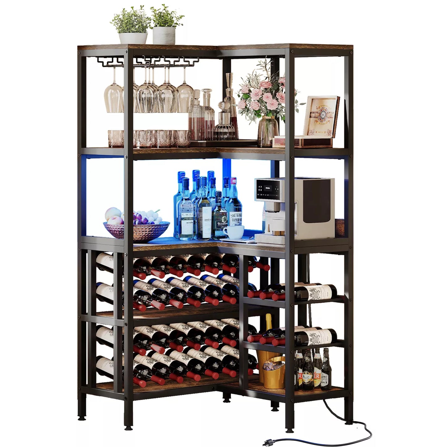 Flores Industrial Home Corner Bar Cabinet