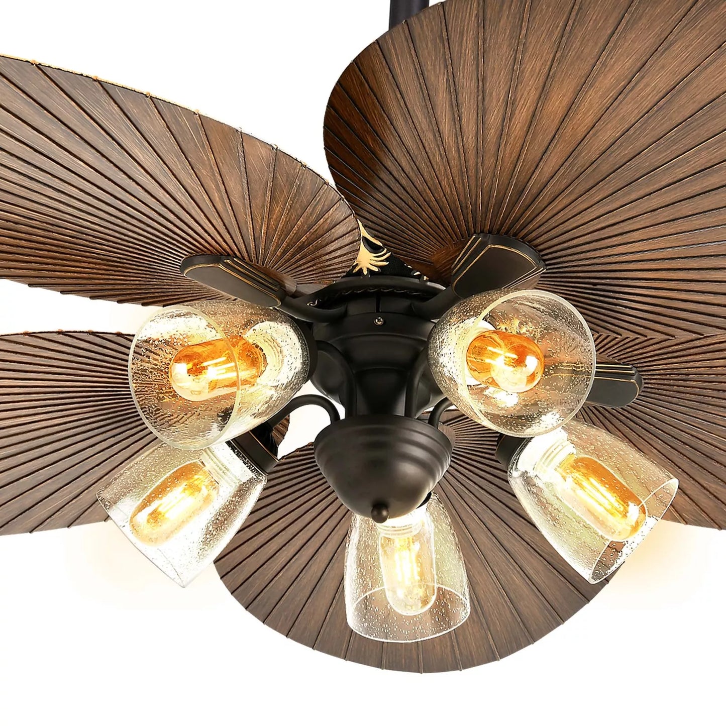 Palm Leaf Ceiling Fan With Light & Remote