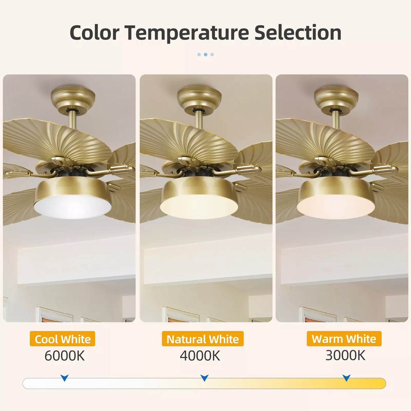 Gold Palm Leaf Ceiling Fan With Light & Remote
