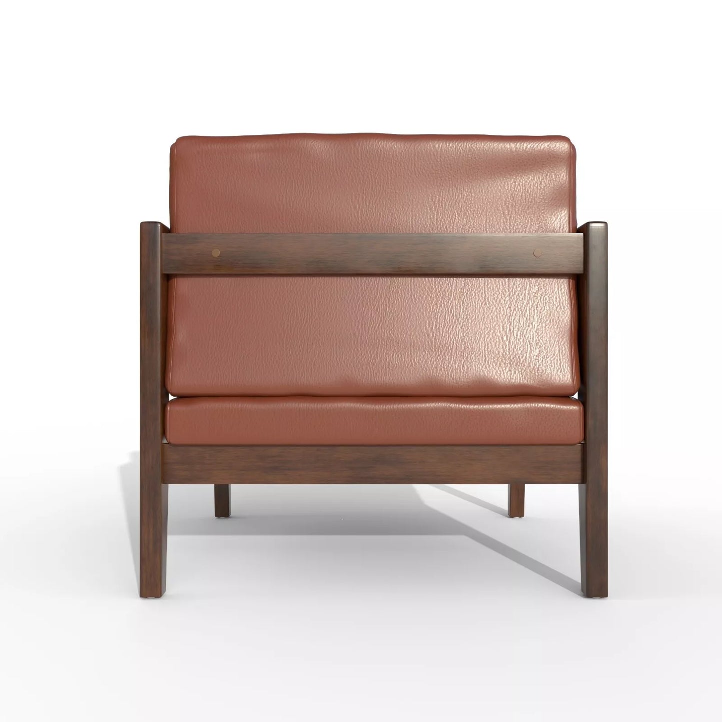 Brown Leather Mid Century Accent Armchair