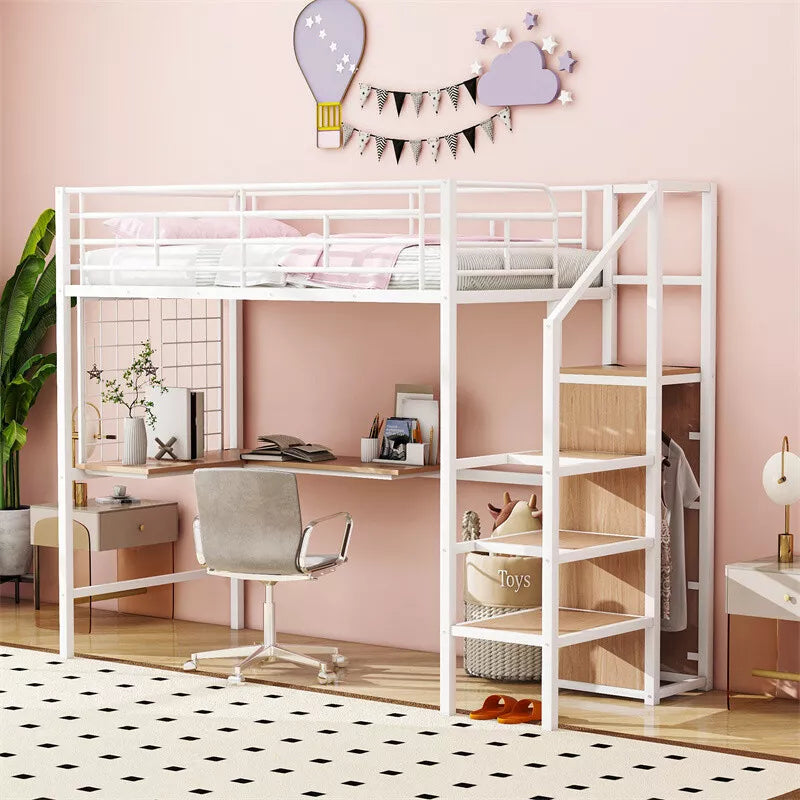 Kezia Full Loft Bed With Desk & Stairs Canva Home