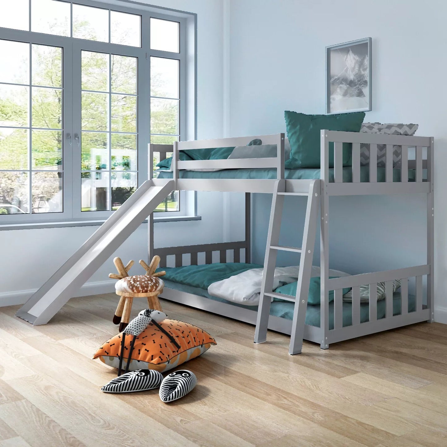 Nina Twin Over Twin Kids Bunk Bed With Slide Canva Home