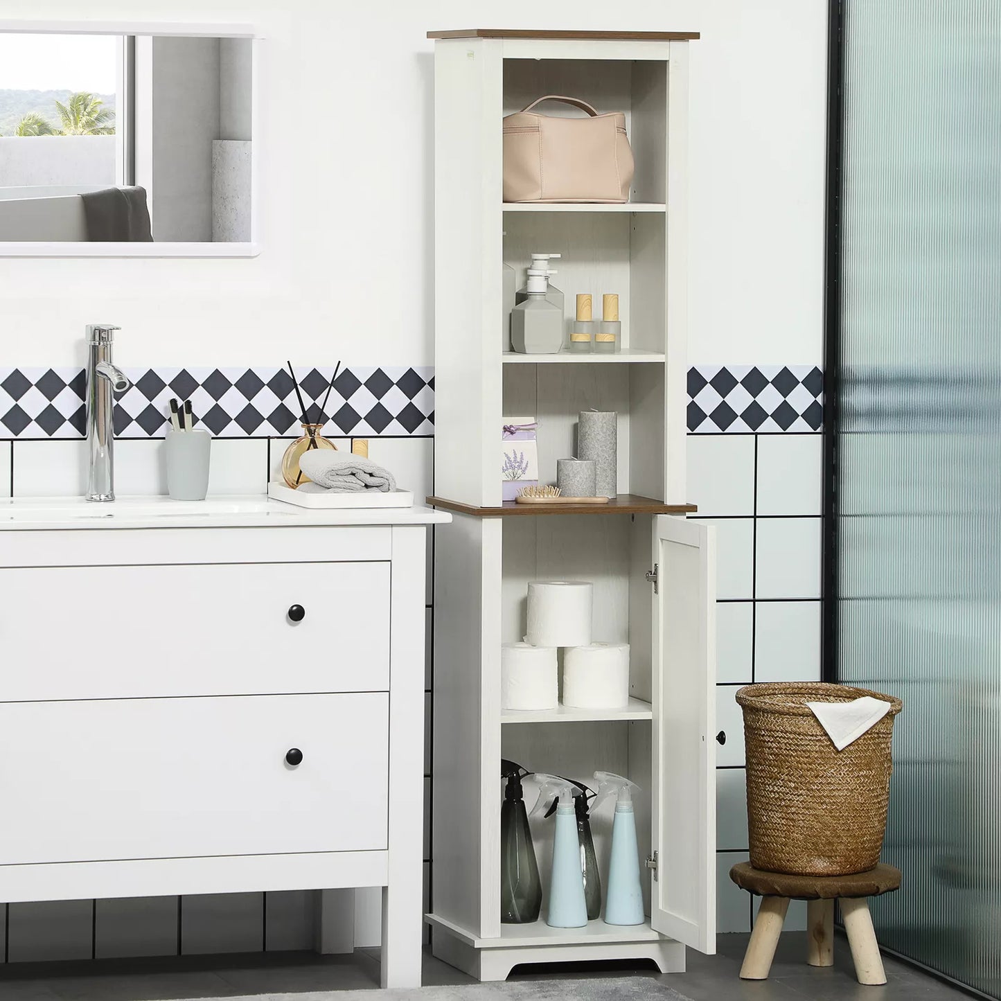 Farmhouse Freestanding Bathroom Linen Cabinet
