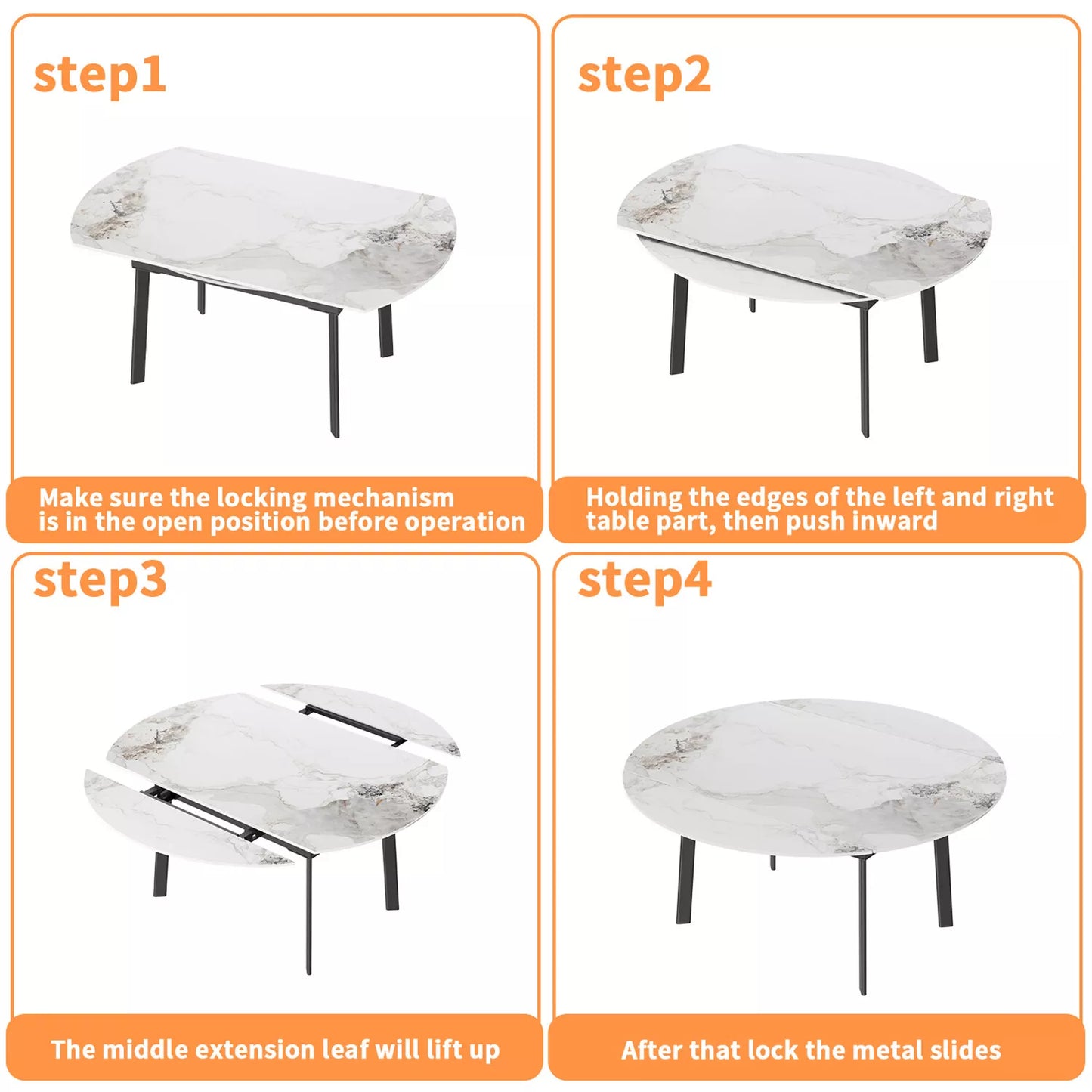 Caspar Marble Round Extendable Dining Table For 6