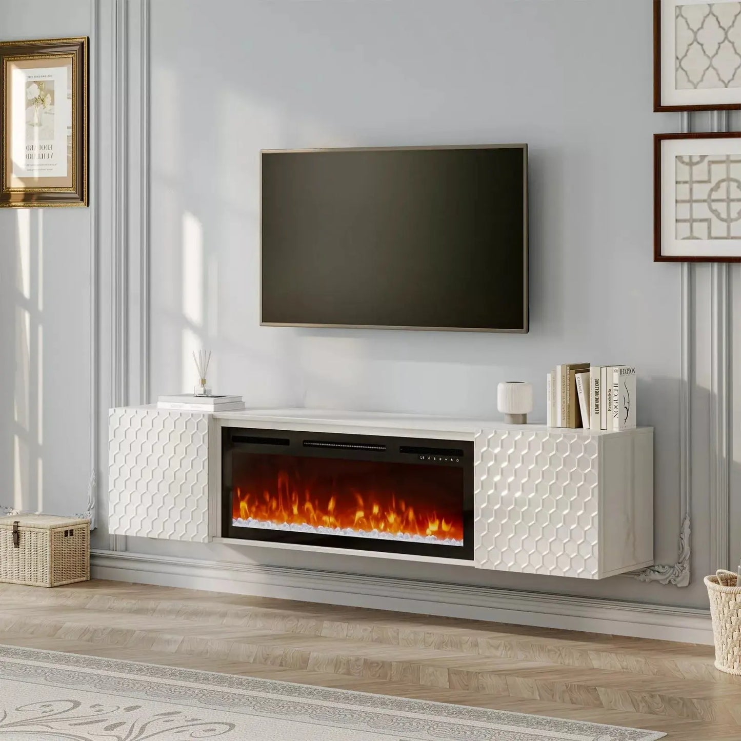 Carey Modern Fireplace TV Stand (Up to 80") Canva Home