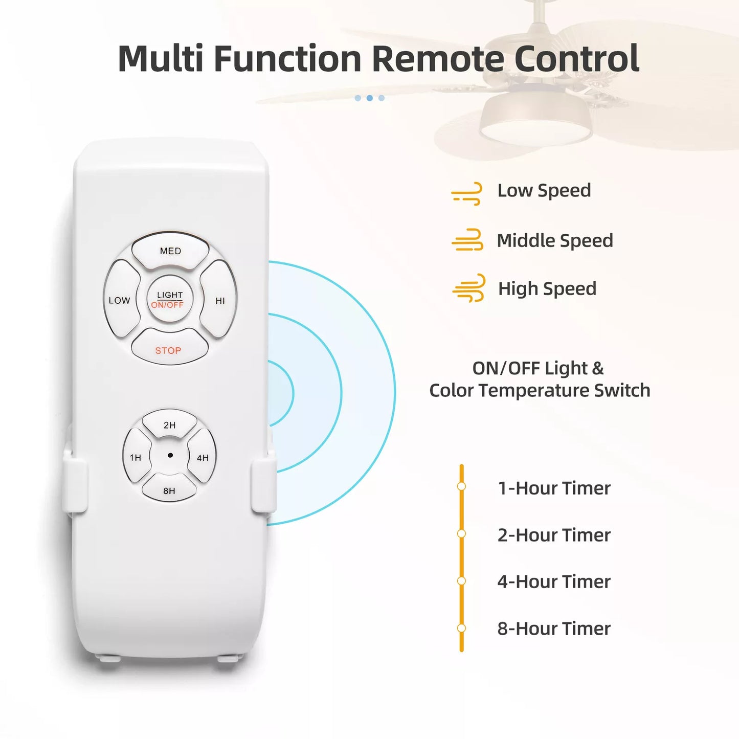 Gold Palm Leaf Ceiling Fan With Light & Remote