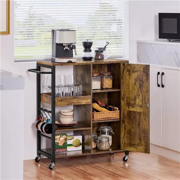 Dunn Rustic Rolling Kitchen Island Cart