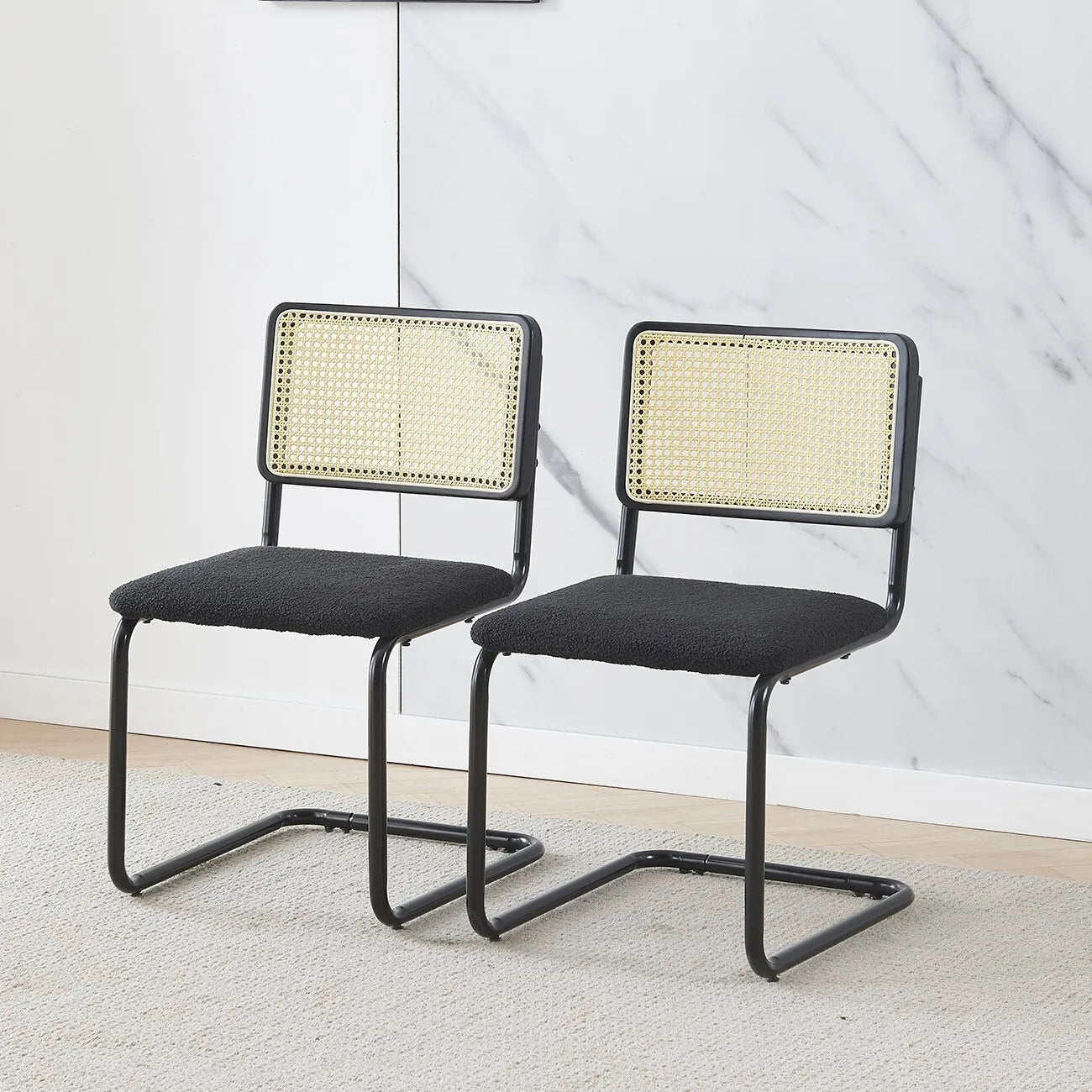 Black Mid Century Rattan Dining Chair (Set of 2)