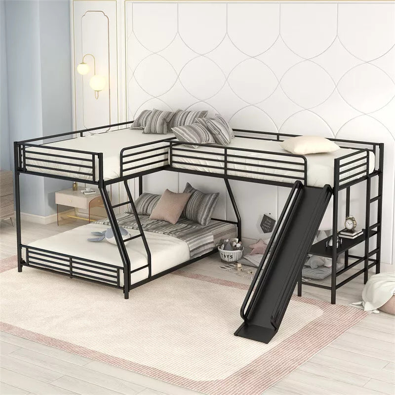 Ruiz L Shape Kids Bunk Bed With Slide
