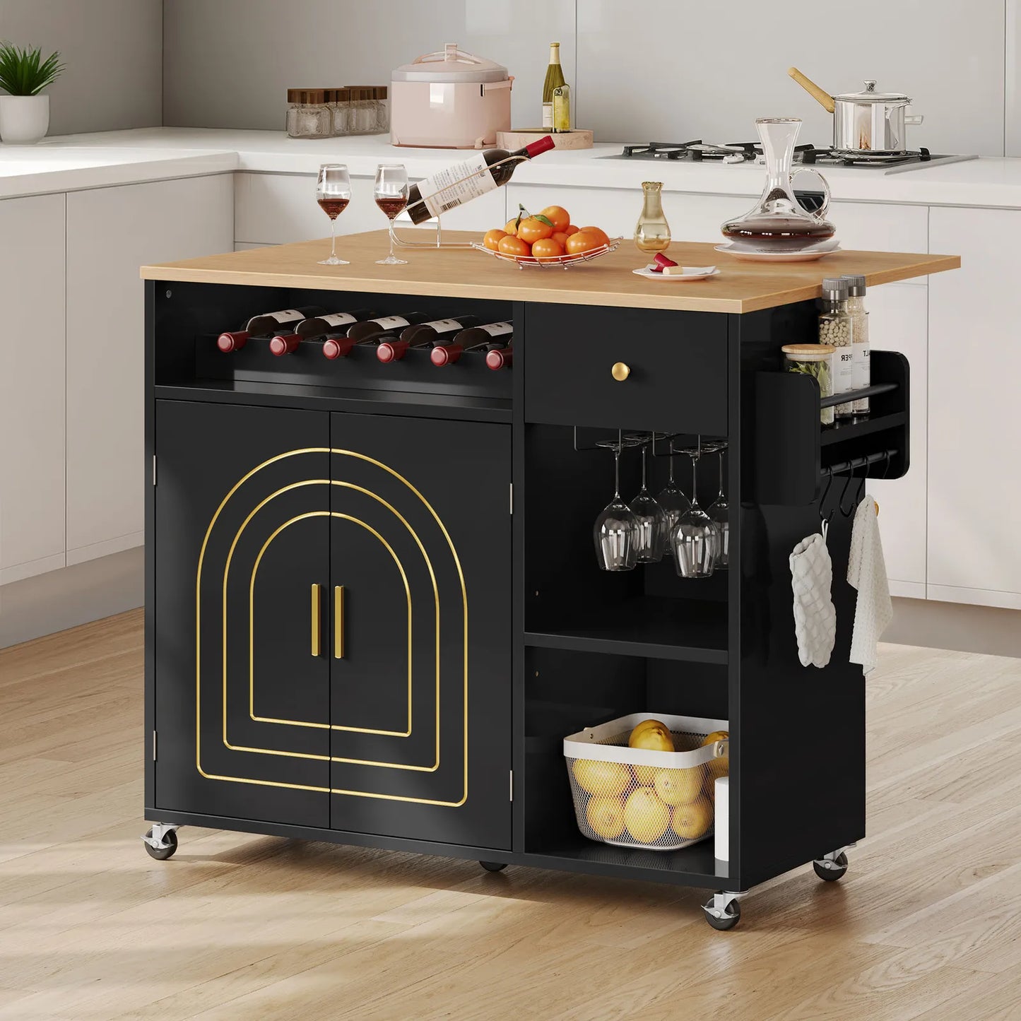 Grover Rolling Drop Leaf Kitchen Island Cart
