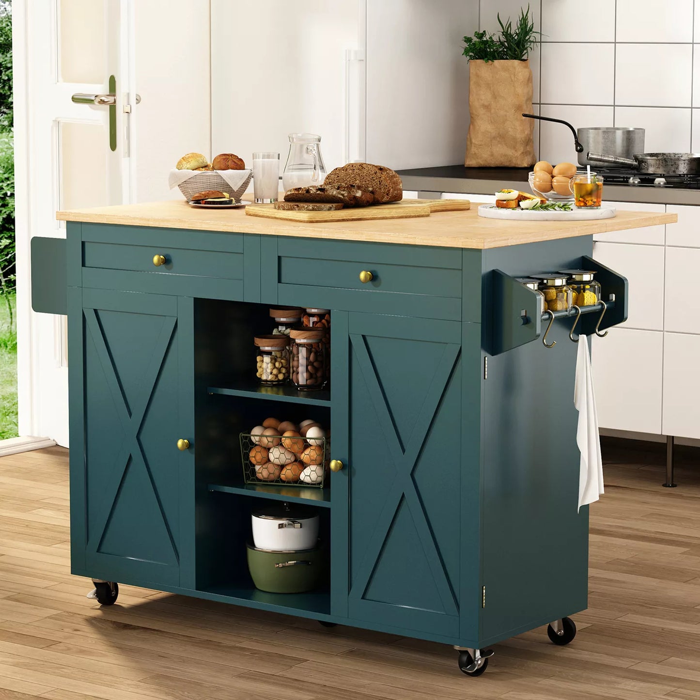Cole Rolling Drop Leaf Kitchen Island Cart