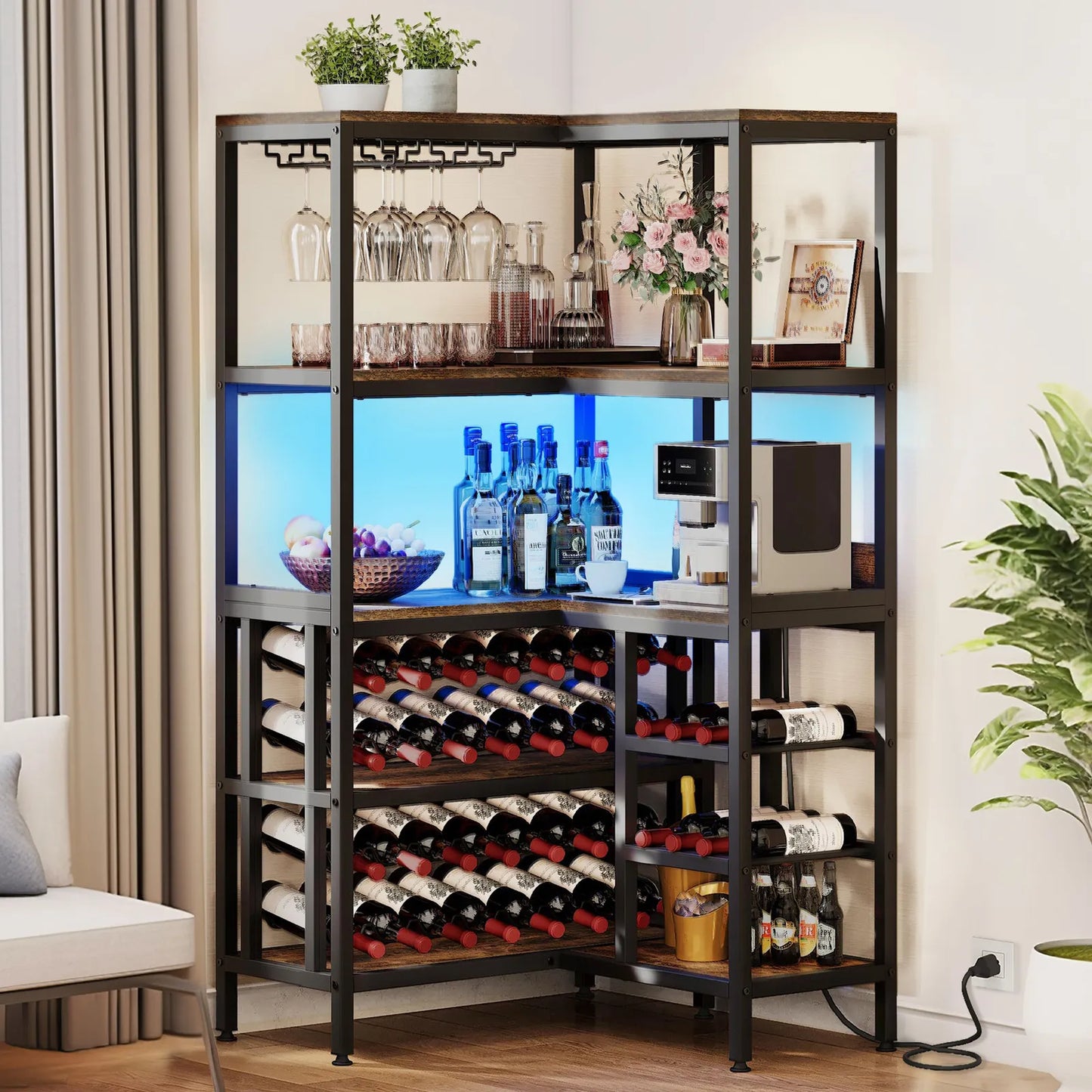 Flores Industrial Home Corner Bar Cabinet