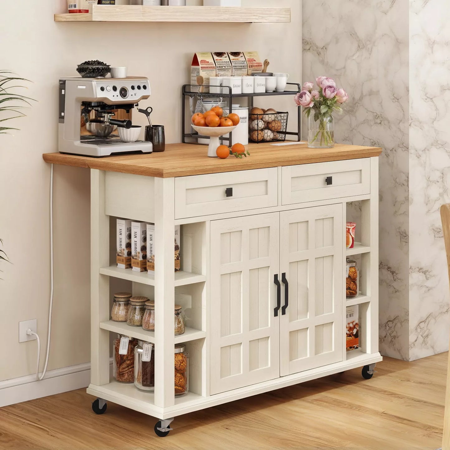 Max Rolling Drop Leaf Kitchen Island Cart