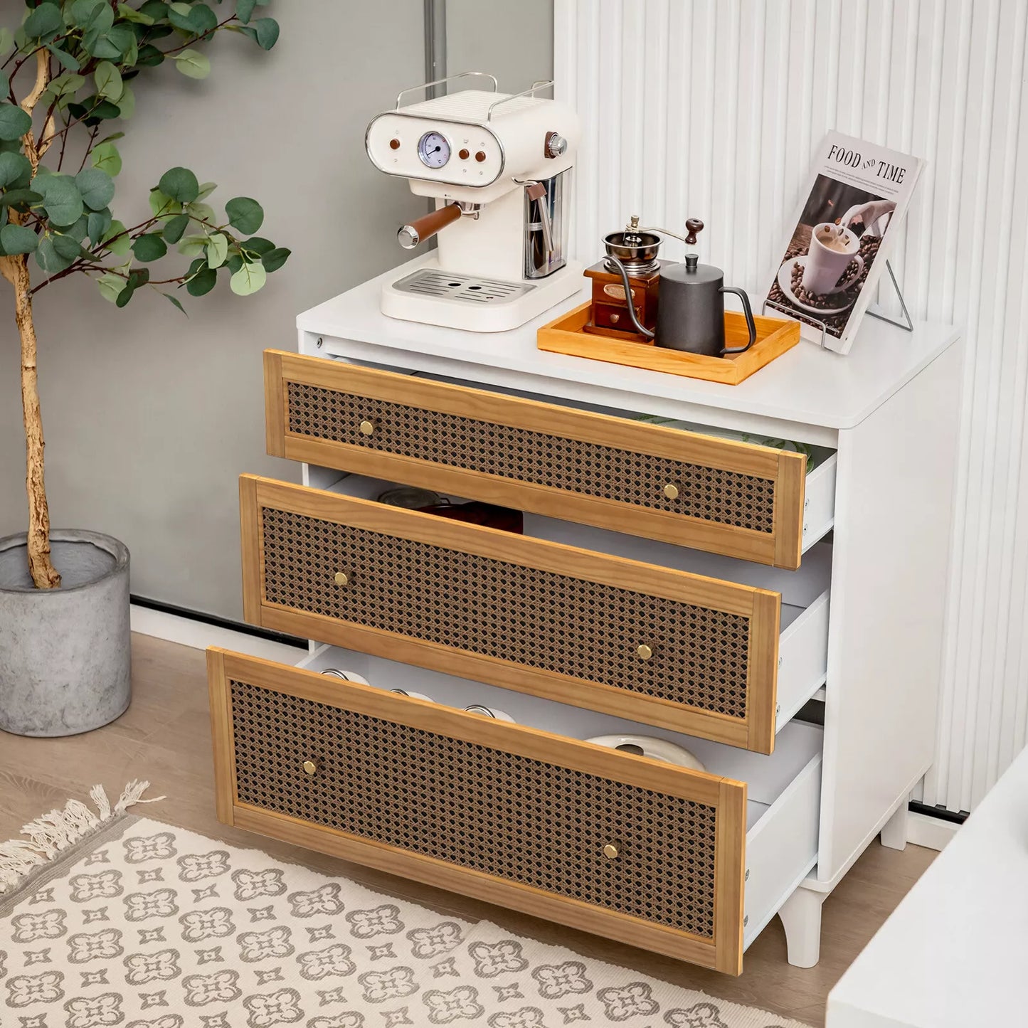 Erika Rattan Small White 3 Drawer Chest Dresser