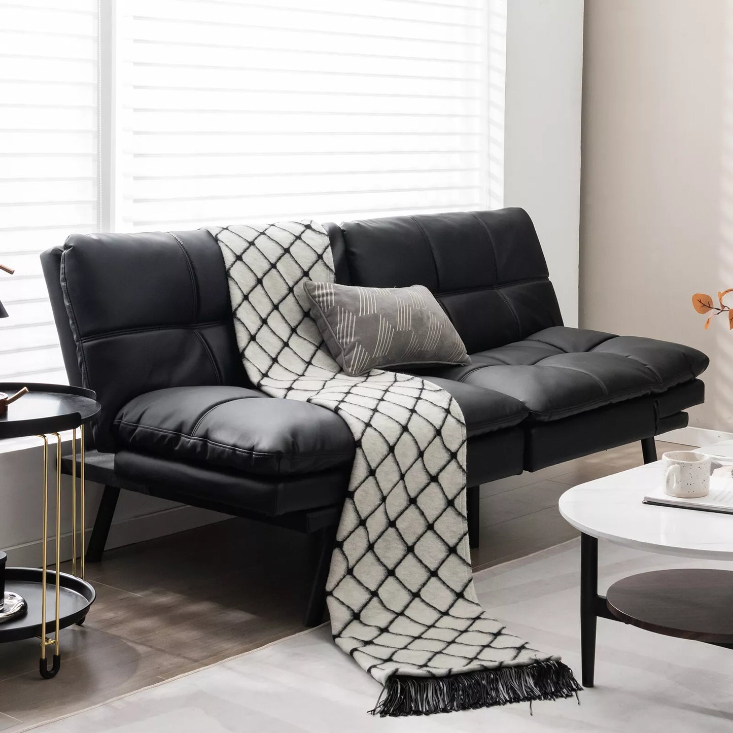 Leather Memory Foam Convertible Futon Sofa Bed
