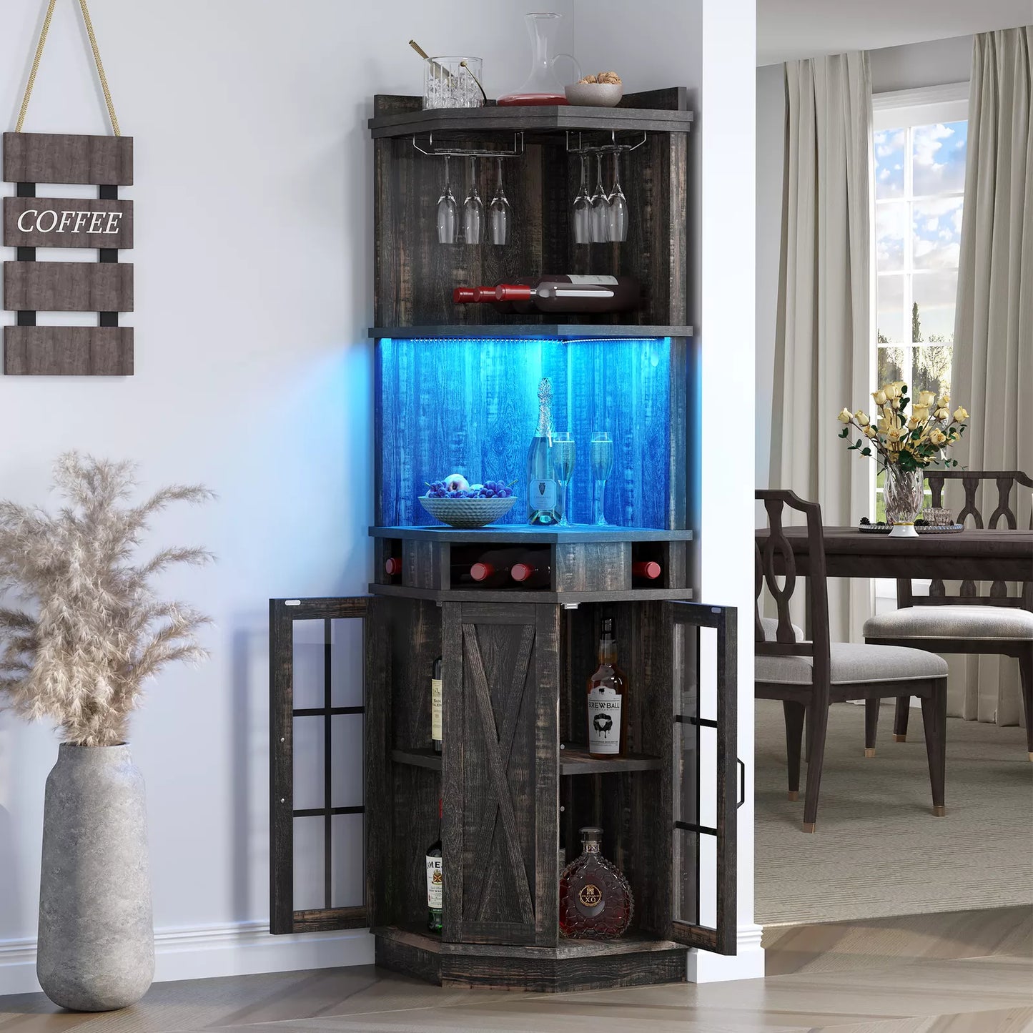 Beck Rustic Home Corner Bar Cabinet
