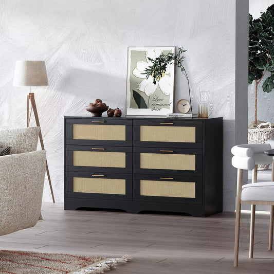 Wade Rattan Black 6 Drawer Chest Dresser