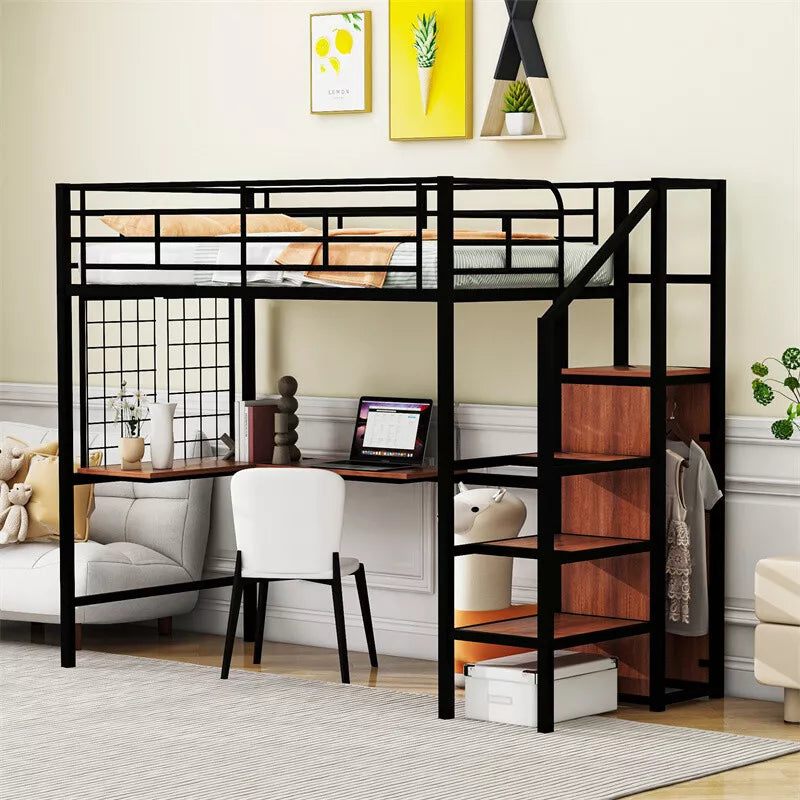 Kezia Full Loft Bed With Desk & Stairs