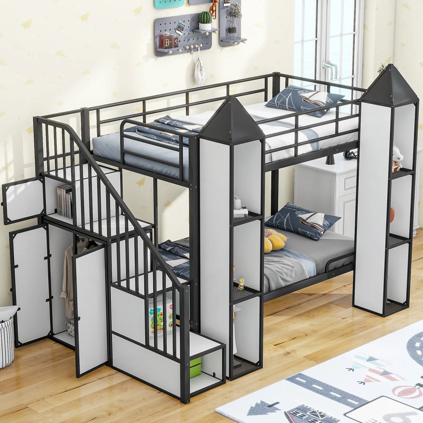 Moody Twin Over Twin Kids Bunk Bed With Stairs