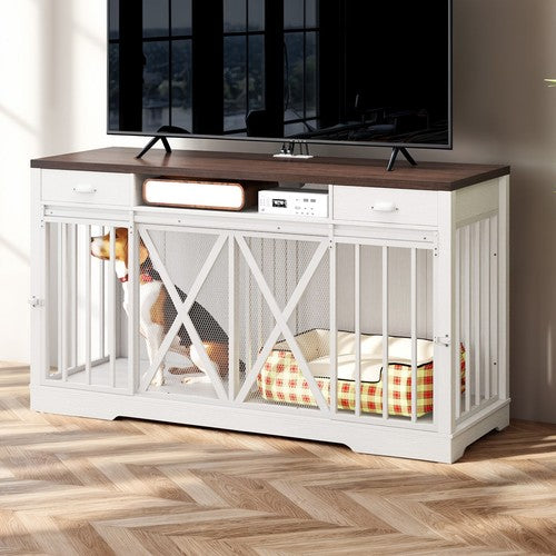 63" Zain Double Dog Crate Furniture For 2 Dogs