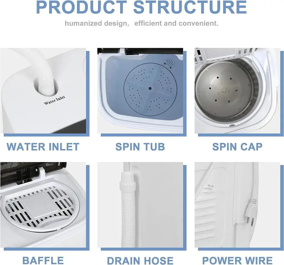 13lbs Twin Tub Portable Washer & Spin Dryer Canva Home