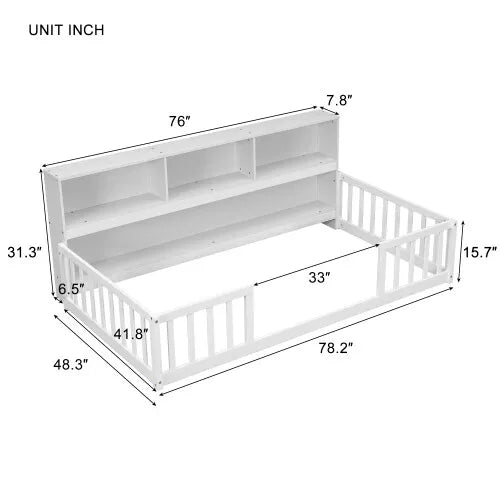 Rivera Children's Montessori Floor Bed With Bookcase