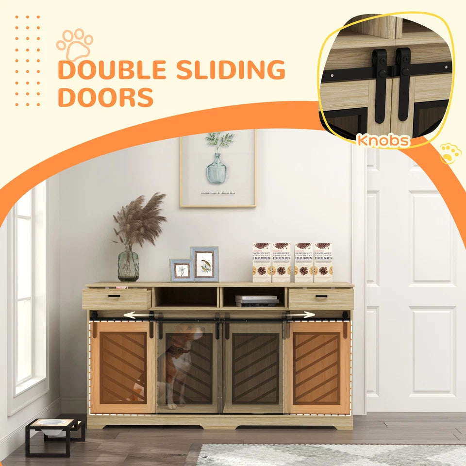 66.1" Connor Double Dog Crate Furniture For 2 Dogs