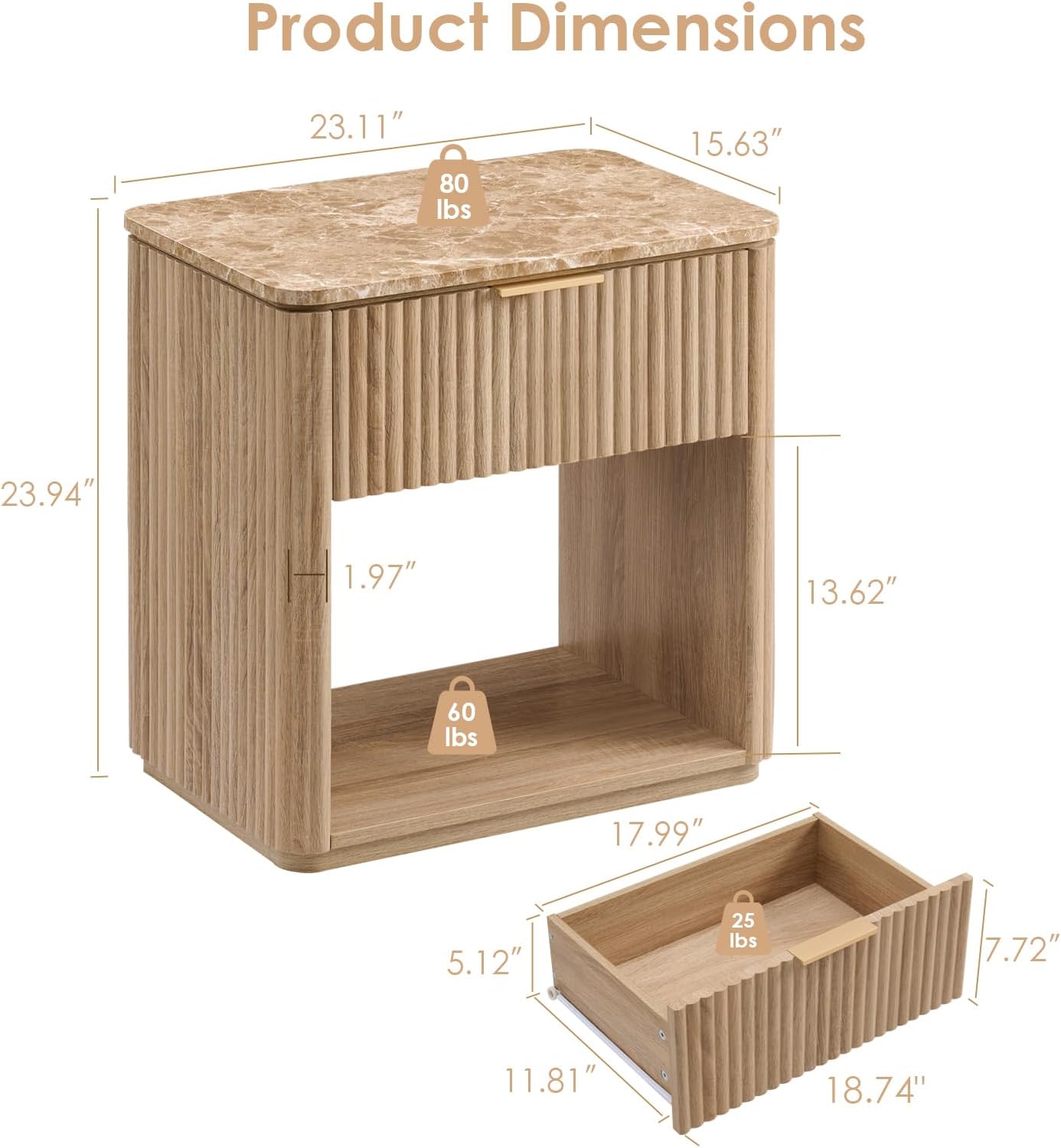1-Drawer Fluted Nightstand with Drawer