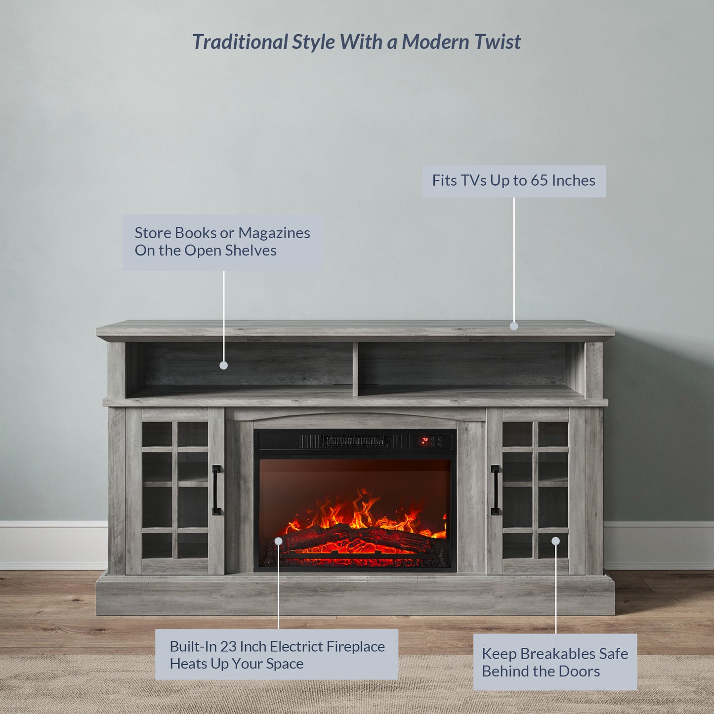 Isaac Farmhouse Fireplace TV Stand (Up to 65")