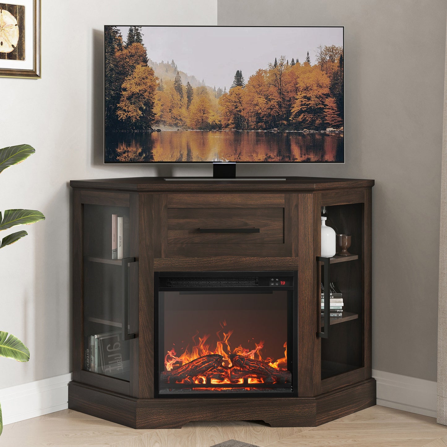 Cory Farmhouse Corner Fireplace TV Stand