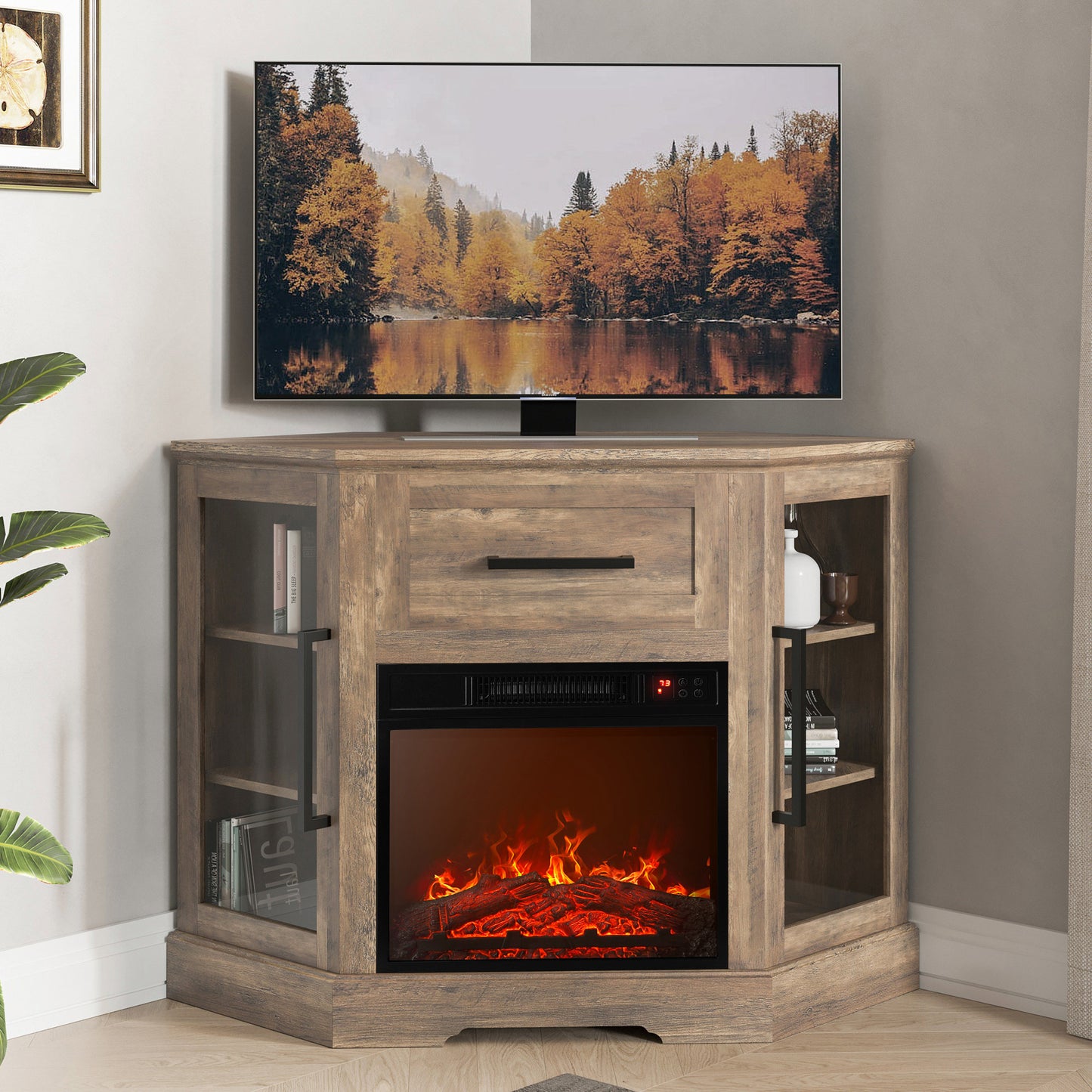 Cory Farmhouse Corner Fireplace TV Stand