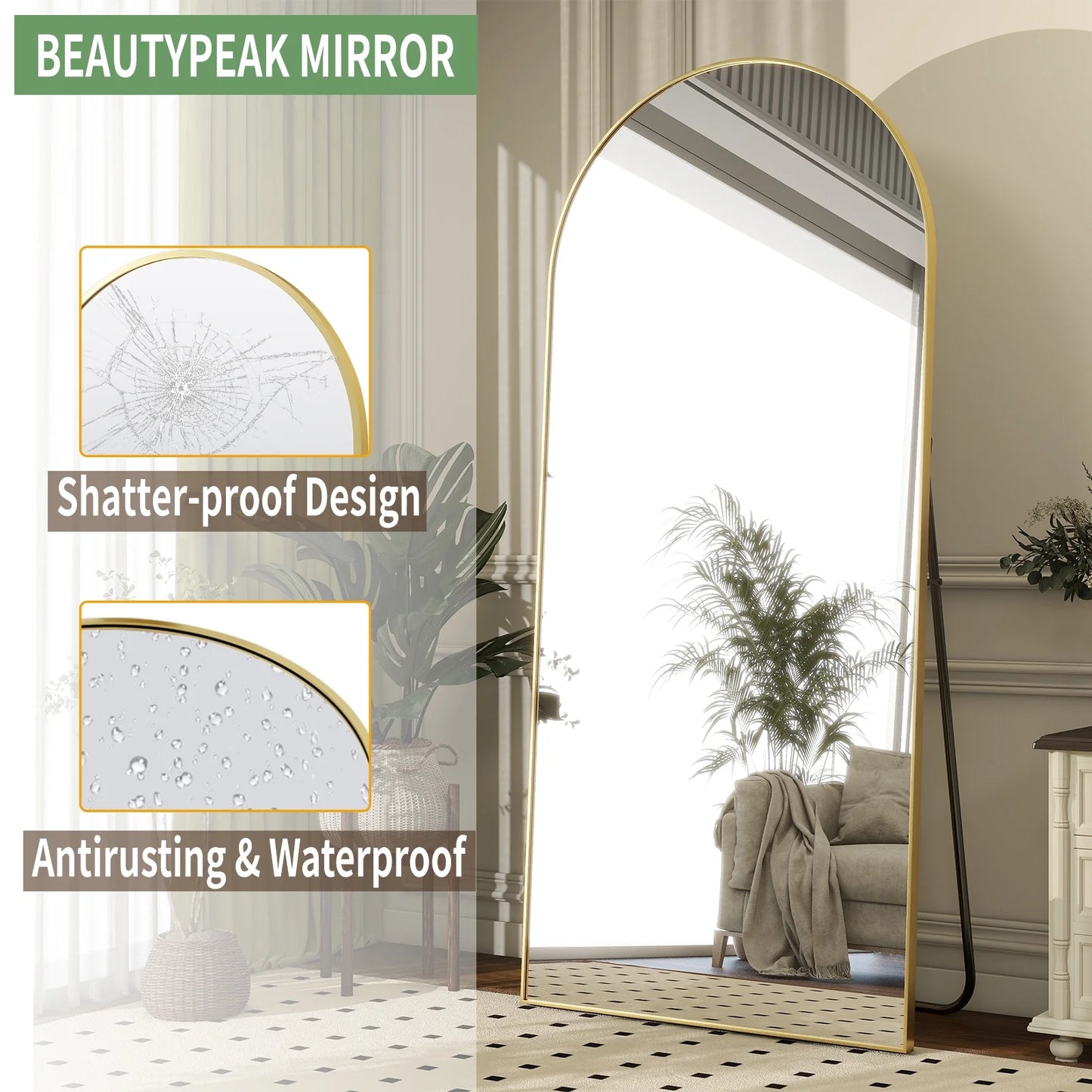 Large Arched Full Length Standing Mirror