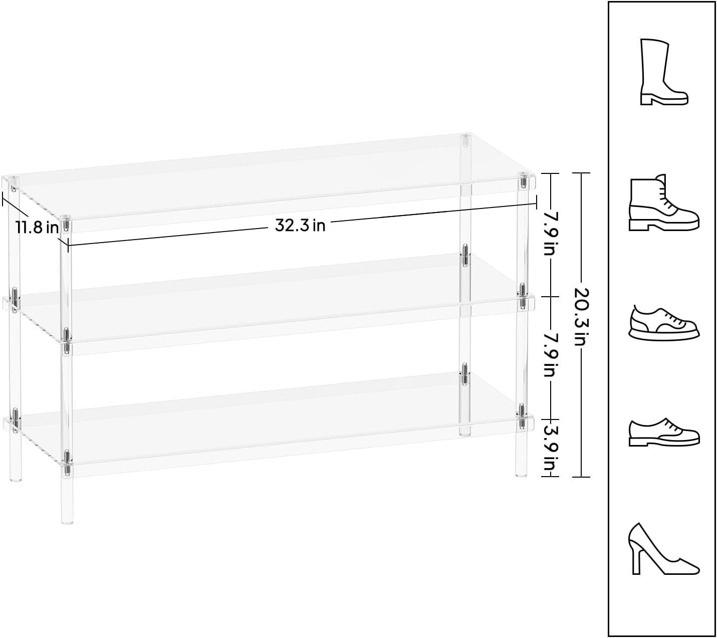 Aquiver 3-Tier Acrylic Shoe Rack