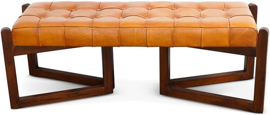 Pearland Mid-Century Modern Upholstered Leather Bench in Tan