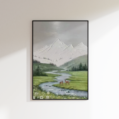 Mountain Deer Oil Painting