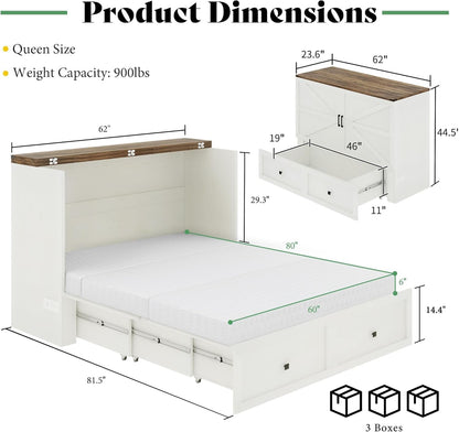 Queen Murphy Bed with 6" Tri-Fold Memory Foam Mattress