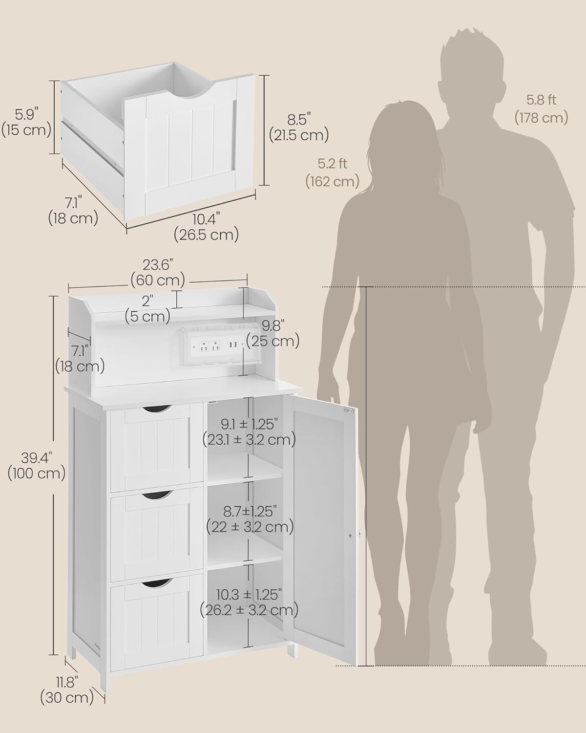 39.4" Tall Storage Cabinet with Power Strip