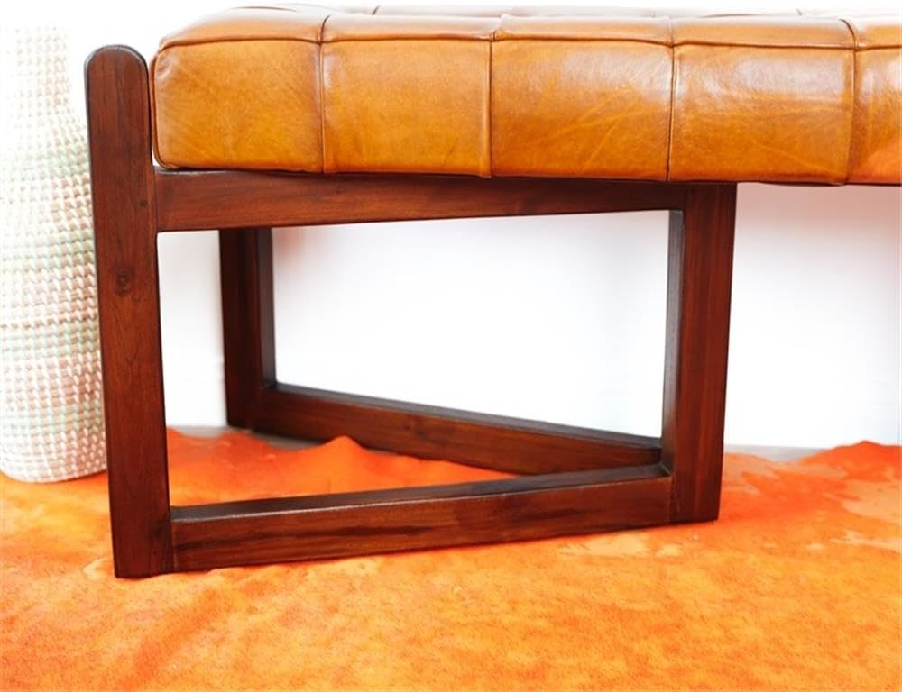 Pearland Mid-Century Modern Upholstered Leather Bench in Tan