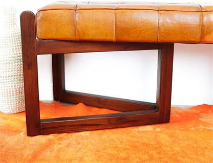 Pearland Mid-Century Modern Upholstered Leather Bench in Tan