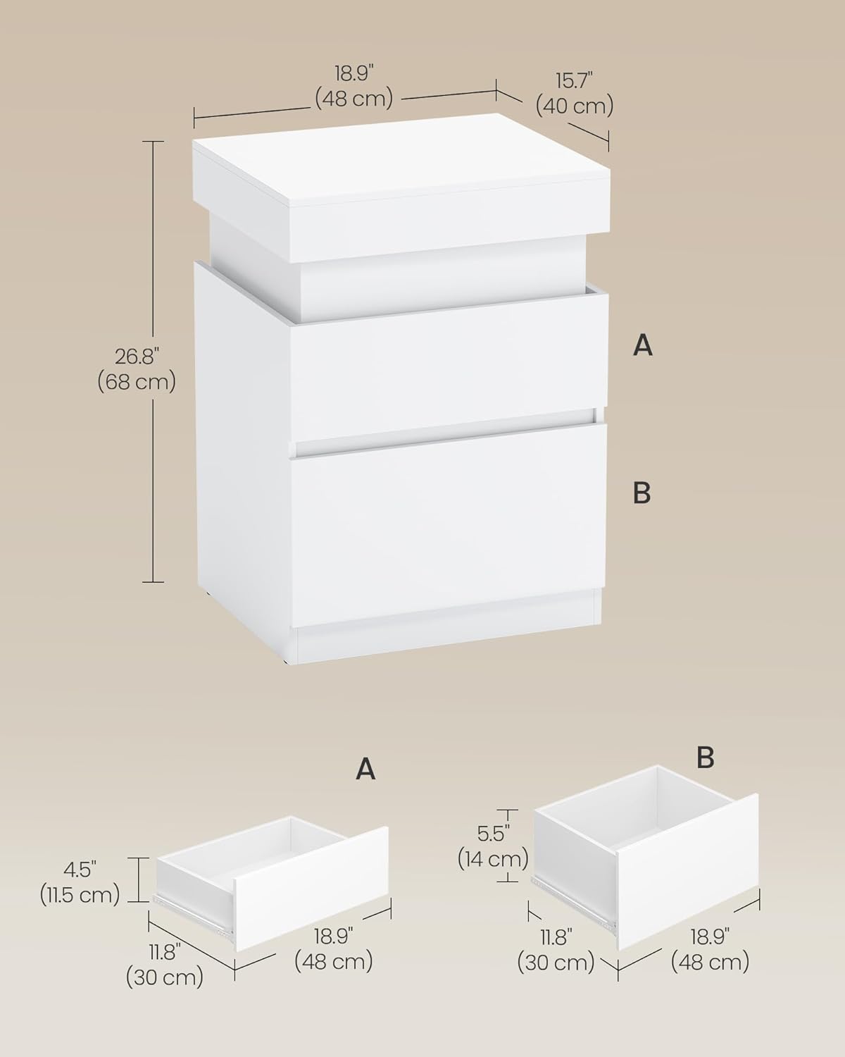 Modern Bedside Table with 2 Drawers