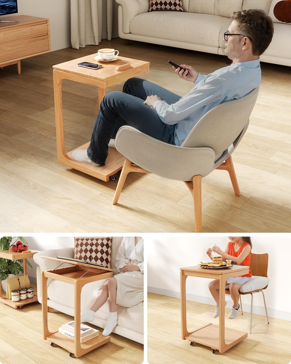 Aqimuele Wooden C-Shaped End Table