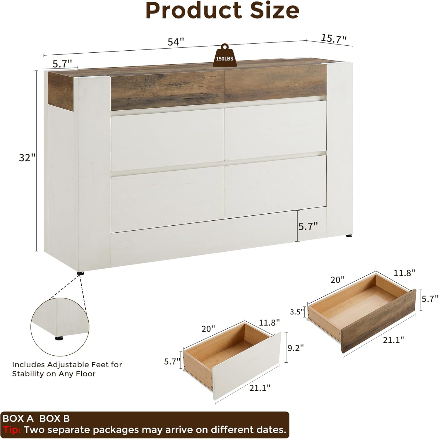 54” Wide Chest Modern 6 Drawers Dresser with Handleless - Canva Home