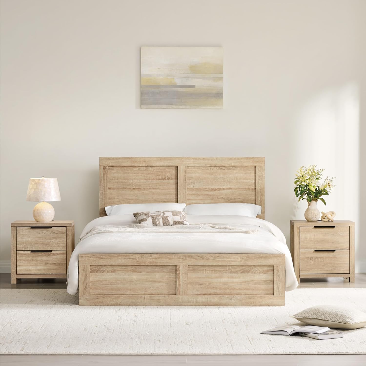 3 Pieces Bedroom Set, Queen Size Wood Platform Bed Frame and 2 Nightstands - Canva Home