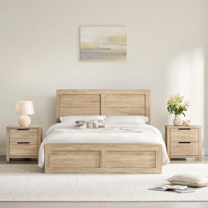 3 Pieces Bedroom Set, Queen Size Wood Platform Bed Frame and 2 Nightstands - Canva Home