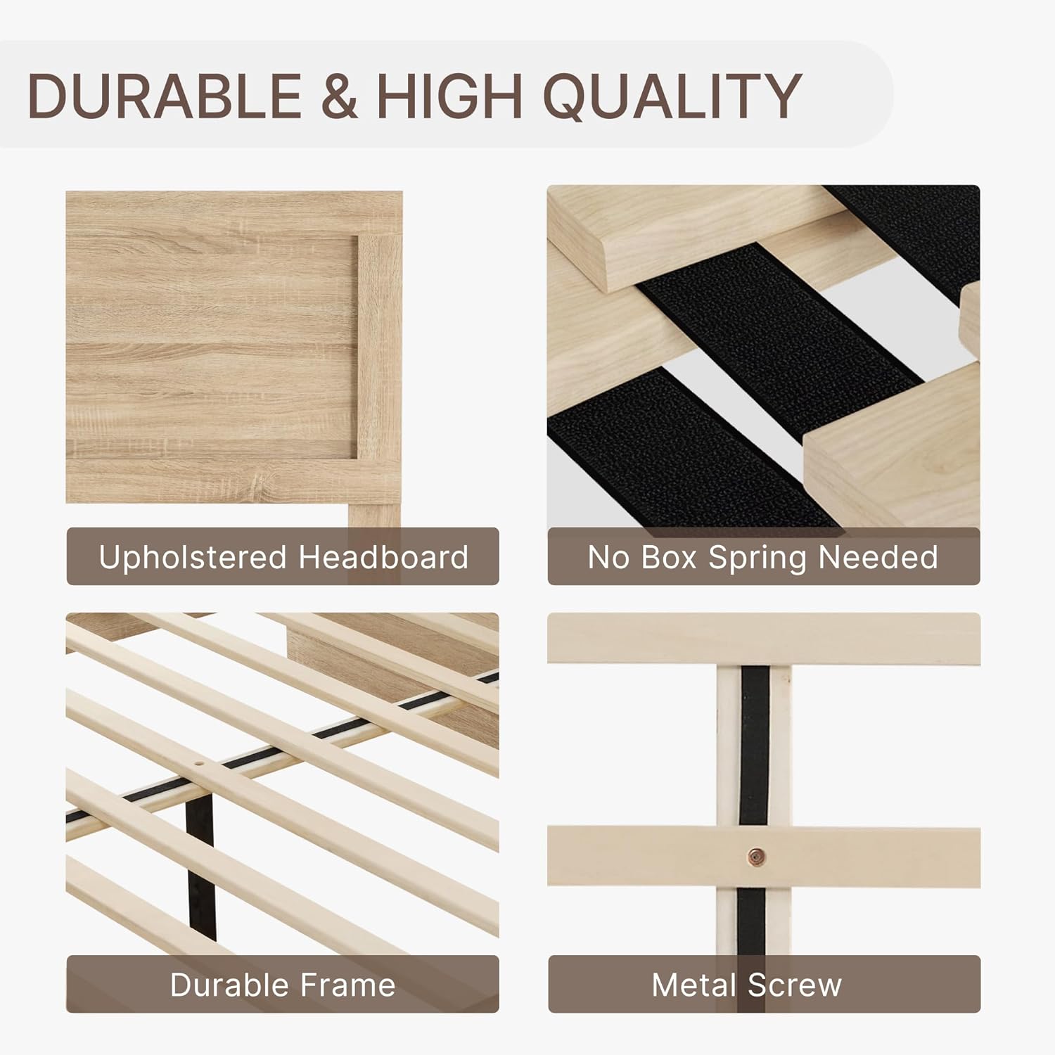 3 Pieces Bedroom Set, Queen Size Wood Platform Bed Frame and 2 Nightstands - Canva Home